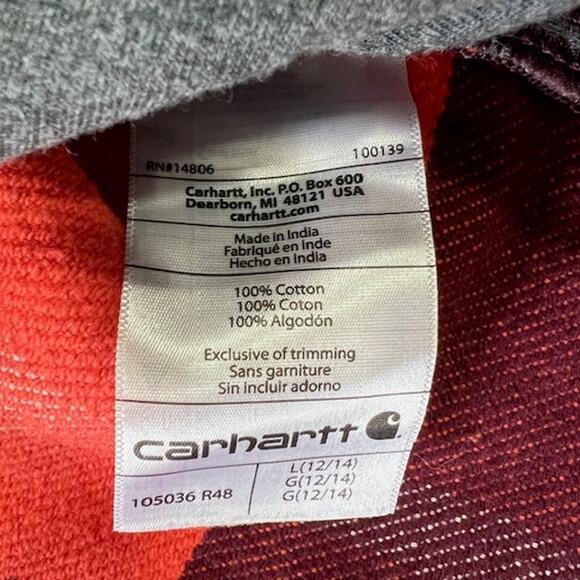 Carhartt Rugged Flex Loose Fit Twill Flannel Shacket Womens L Orange Plaid - Picture 10 of 11